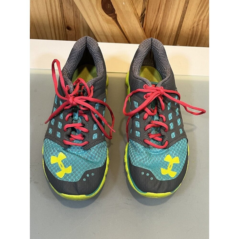 Under Armour Women’s Sewon Gray Yellow Teal Lace Up Low Top Running Shoes Size 9